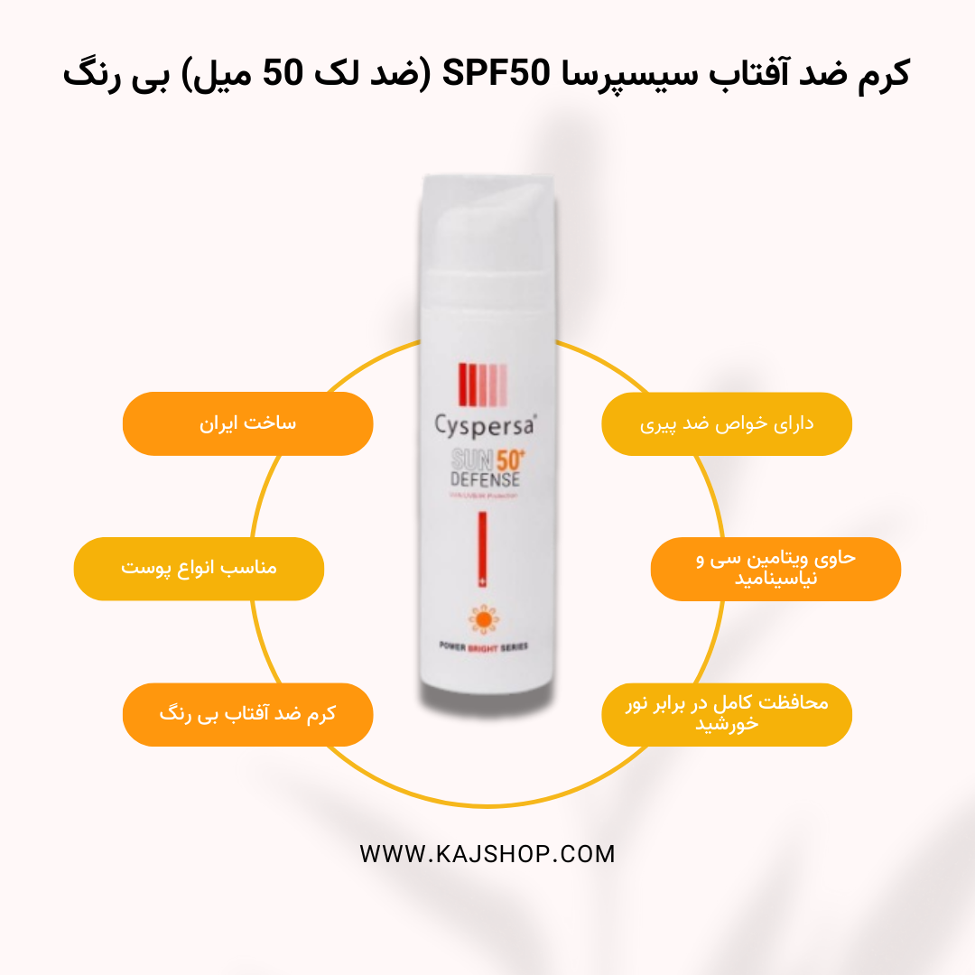 کرم ضد آفتاب بی رنگ سیسپرسا SPF50 مدل ضدلک مناسب برای انواع پوست حجم 50 میلی لیتر
